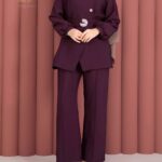 طقم تركي قطعتين لون خمري أنيق للمحجبات.