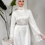 فستان سهرة أبيض محتشم للمحجبات Luxury Girl.