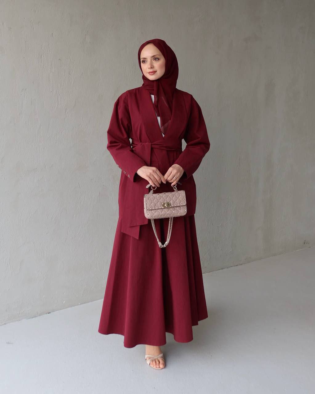 طقم قطعتين تنورة وفستان مع حزام